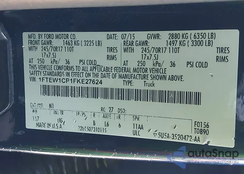 2015 Ford F-150 Xlt z USA, uszkodzony, nr VIN 1FTEW1CP1FKE27624